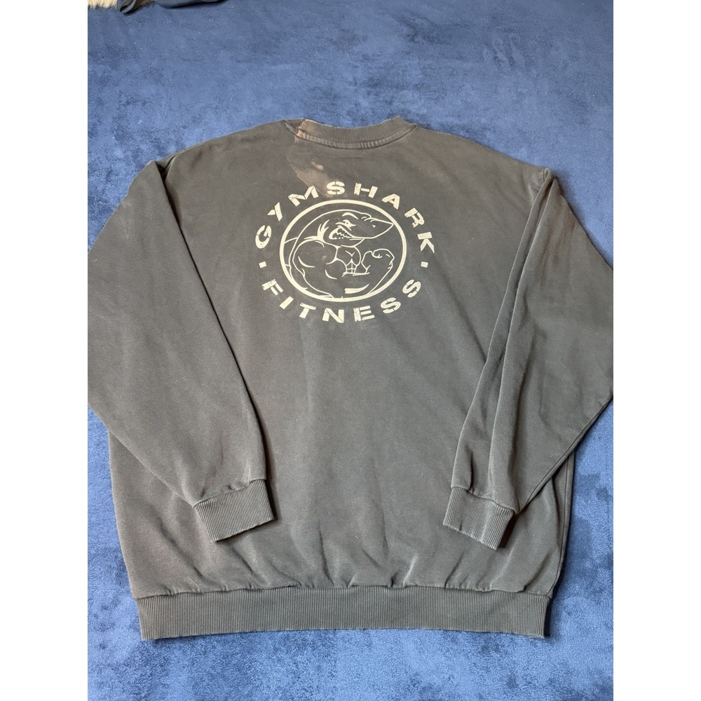 Gymshark Preshrunk Crewneck Sweater Mens XS Faded Black Distressed Bleached Logo